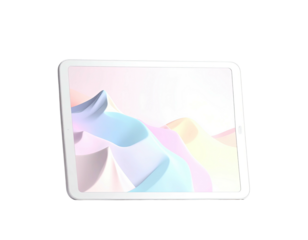 White tablet displaying abstract pastel colored shapes