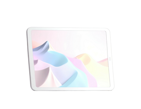 White tablet displaying abstract pastel colored shapes