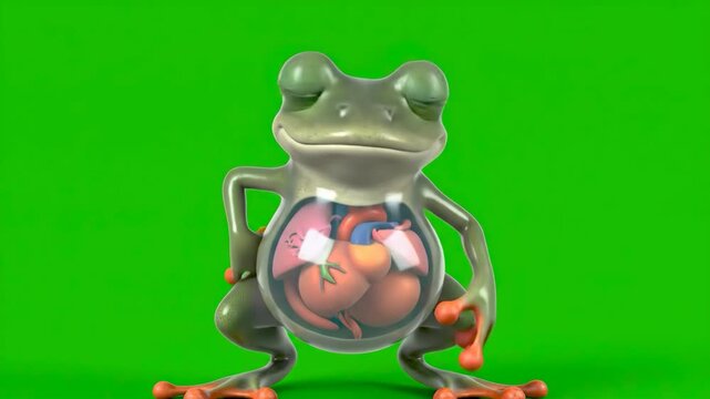Transparent Frog Anatomy A whimsical look inside with green background.