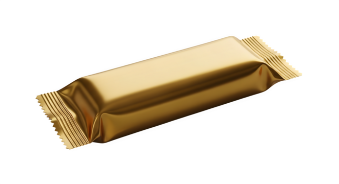 Golden candy bar wrapper isolated on transparent background