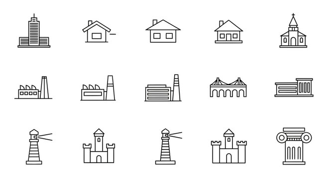 Modern and classic architecture icons building city infrastructure tourism landmark design elements for professional use