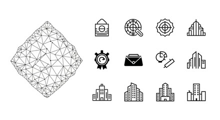 Modern business icons and abstract geometric network mesh graphic for professional concepts and digital innovation