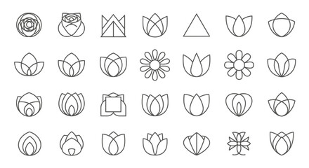 Elegant collection of minimalist floral line art icons, perfect for branding, logos, and design projects seeking natural beauty and modern style.