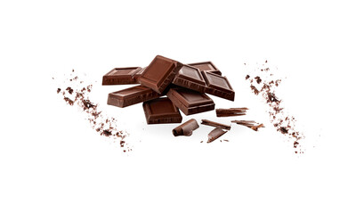 Dark Chocolate Stack Isolated on Transparent Background Illustration Vector 300 DPI. A stack of broken dark chocolate bars on white, ideal for culinary branding, dessert advertising, packaging ...
