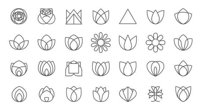 Elegant collection of minimalist floral line art icons, perfect for branding, logos, and design projects seeking natural beauty and modern style.