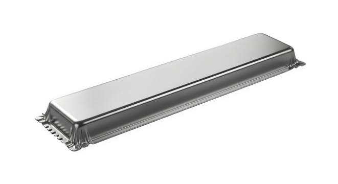 Silver rectangular electronic component isolated on transparent background