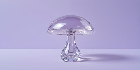 Elegant clear glass mushroom sculpture on light purple backdrop for design and creative projects now, very trendy