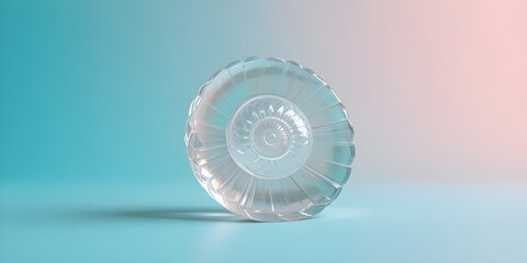 Elegant clear glass shell on pastel background with soft light showcasing intricate design and smooth textures