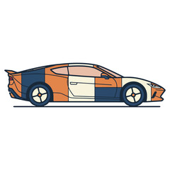 Sleek multi-color sports car vector illustration with unique panel design.