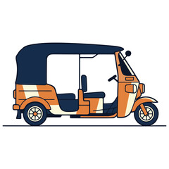 Colorful orange and blue tuk-tuk auto rickshaw vector illustration.