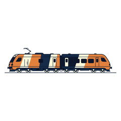 Modern Electric Train with Orange and Blue Camouflage Pattern.