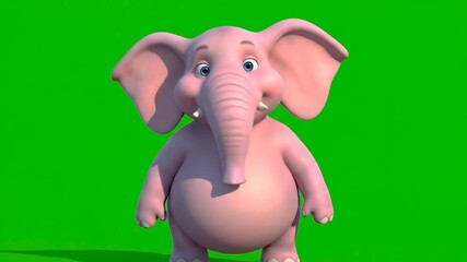 Friendly Pink Elephant Greeting on Green Screen.