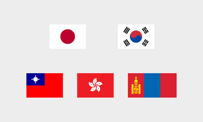 Flaggen ostasiatischer Länder – Japan Südkorea Taiwan Hongkong Mongolei