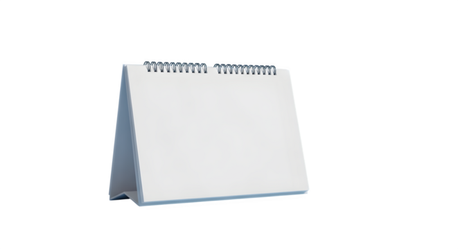Blank spiral bound desk calendar isolated on transparent background