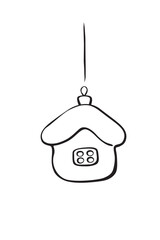 Simple Outline Christmas House Ornament Vector