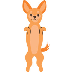 Stylized cartoon orange chihuahua dog standing upright on hind legs with front paws raised in playful pose isolated on white background