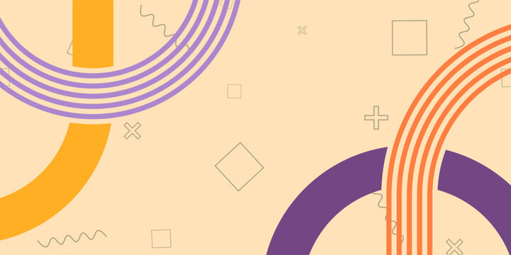 Colorful abstract geometric composition with retro memphis style lines and shapes