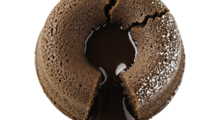 Molten Chocolate Lava Cake with Icing Sugar on Tan Background