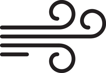 Simple black icon representing wind or air flow