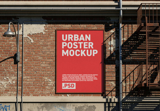 Urban poster mockup on brick wall