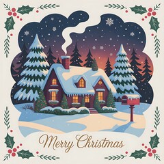 christmas greeting card with house
