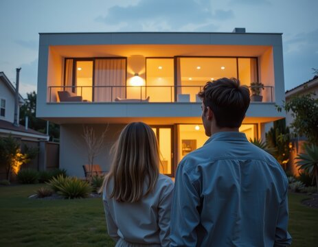 Nighttime Gaze Modern House - Powered by Adobe