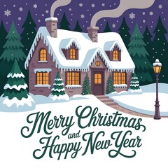 christmas greeting card with house