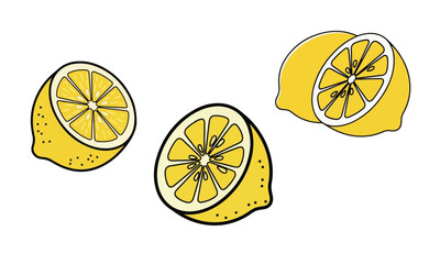 Set of Half-Cut Cartoon Yellow Lemons