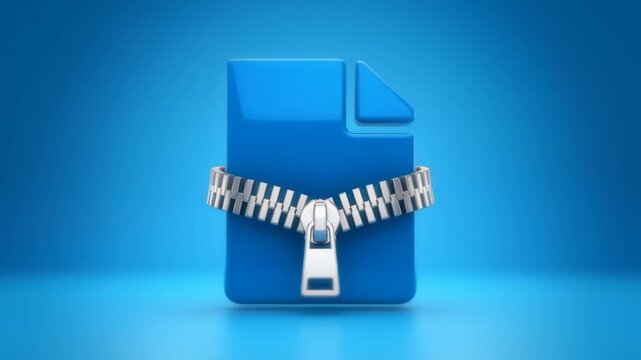 Blue File Zipping and Unzipping With Zipper Around It on Blue Background