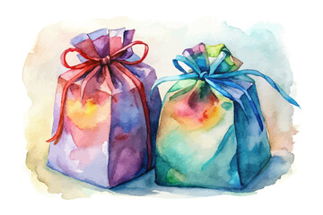 Watercolor gift bag vector illustration