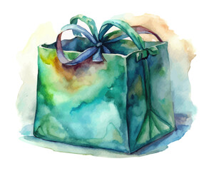Watercolor gift bag vector illustration isolated on white background