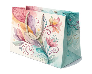 Watercolor gift bag vector illustration isolated on white background