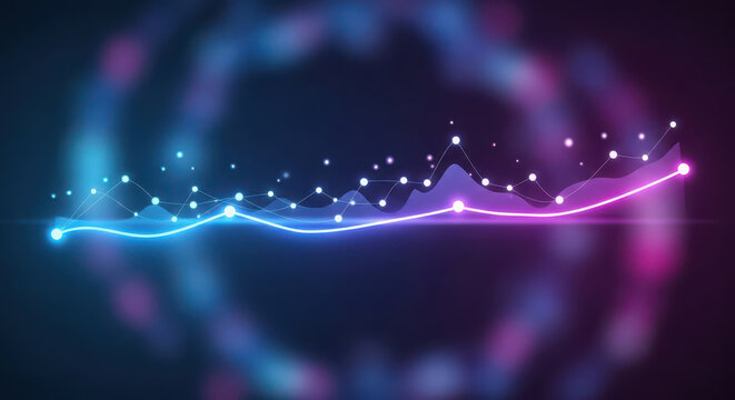 Abstract neon data visualization with glowing particles