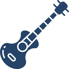 Stylized Deep Blue Electric Guitar Silhouette on Transparent Background Icon Vector Illustration