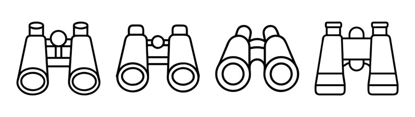 Outline binoculars icon set for vision, exploration, discovery, search