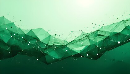 Abstract Green Background with Intersecting Lines, Polygons, and Dots