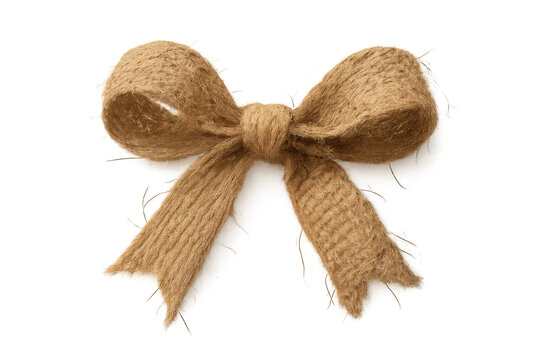 Rustic burlap bow on transparent background, symbolizing gift wrapping, natural crafts, ecofriendly packaging, and decoration