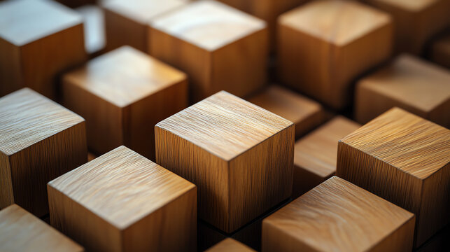 Closeup of wooden structure completed by  Future Plan  block, strategic focus and innovation concept