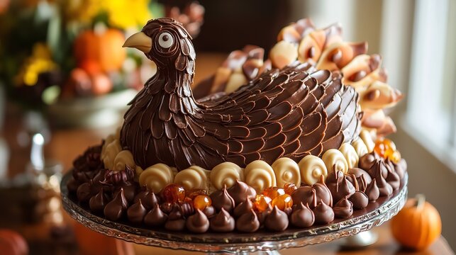 Delicious chocolate turkey cake for thanksgiving holiday dessert food sweet treat celebration party