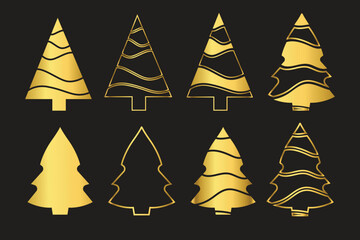 gold Christmas tree illustration set