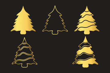 gold Christmas tree illustration set