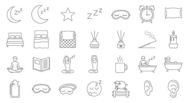 Discover tranquility with these calming icons for sleep, relaxation, and peaceful rest, perfect for wellness and self-care themes