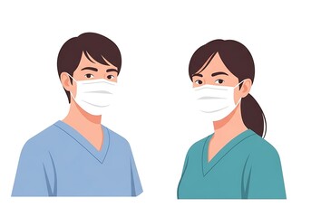 Medical professionals wear face masks for protection and health awareness isolated on white background