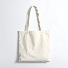 Minimalist white tote bag on a light background, perfect for eco-friendly shopping and everyday use