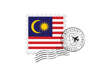 Postage stamp Malaysia. Rubber postal stamp Malaysia. Vintage vector illustration in grunge style.