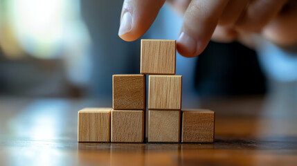 Macro shot of  Future Plan  wooden block being inserted, business management concept