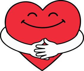 Heart Hugging Itself with Smiling Face | Self-Love and Care Illustration for Health Awareness, Valentine's Day, and Mental Wellbeing