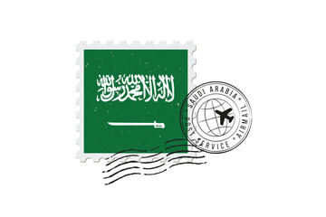 Postage stamp Saudi Arabia. Rubber postal stamp Saudi Arabia. Vintage vector illustration in grunge style.