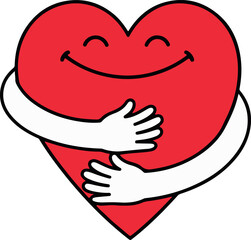 Heart with Hugging Arms and Happy Face | Red Heart Cartoon Character for Love, Valentine's Day, Care, and Support Graphics