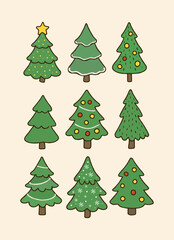 Christmas set of new year trees icons